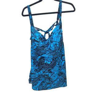 Blue and Black Plus Size 24W Strapped Bathing Suit Top with Built-in-Bra, New